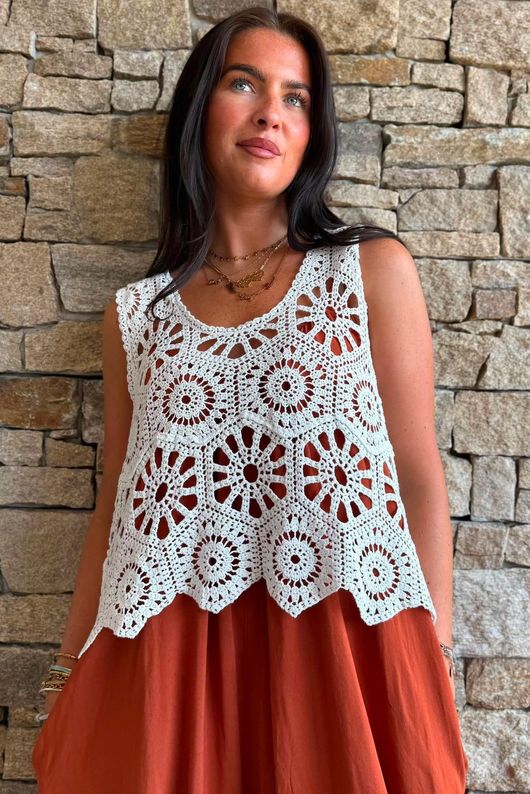 Hadley Crochet Tank White